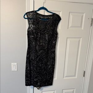 Sleeveless Black Embroidered Midi Dress with Beaded Accents